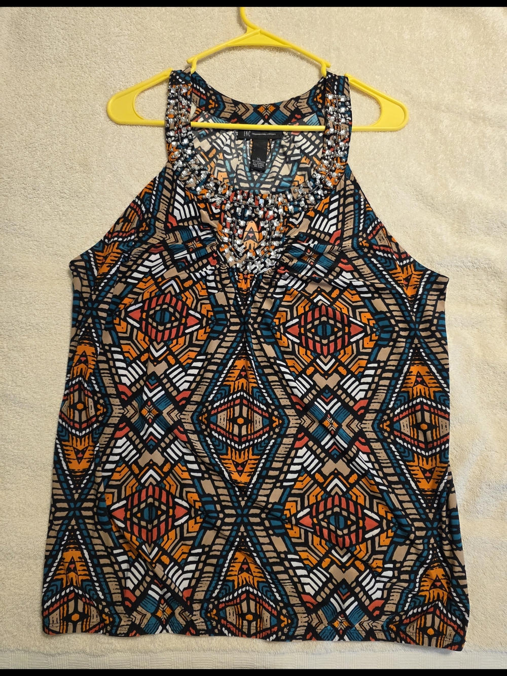 INC International Concepts Multicolor Geometric Beaded Neckline Camisole XL